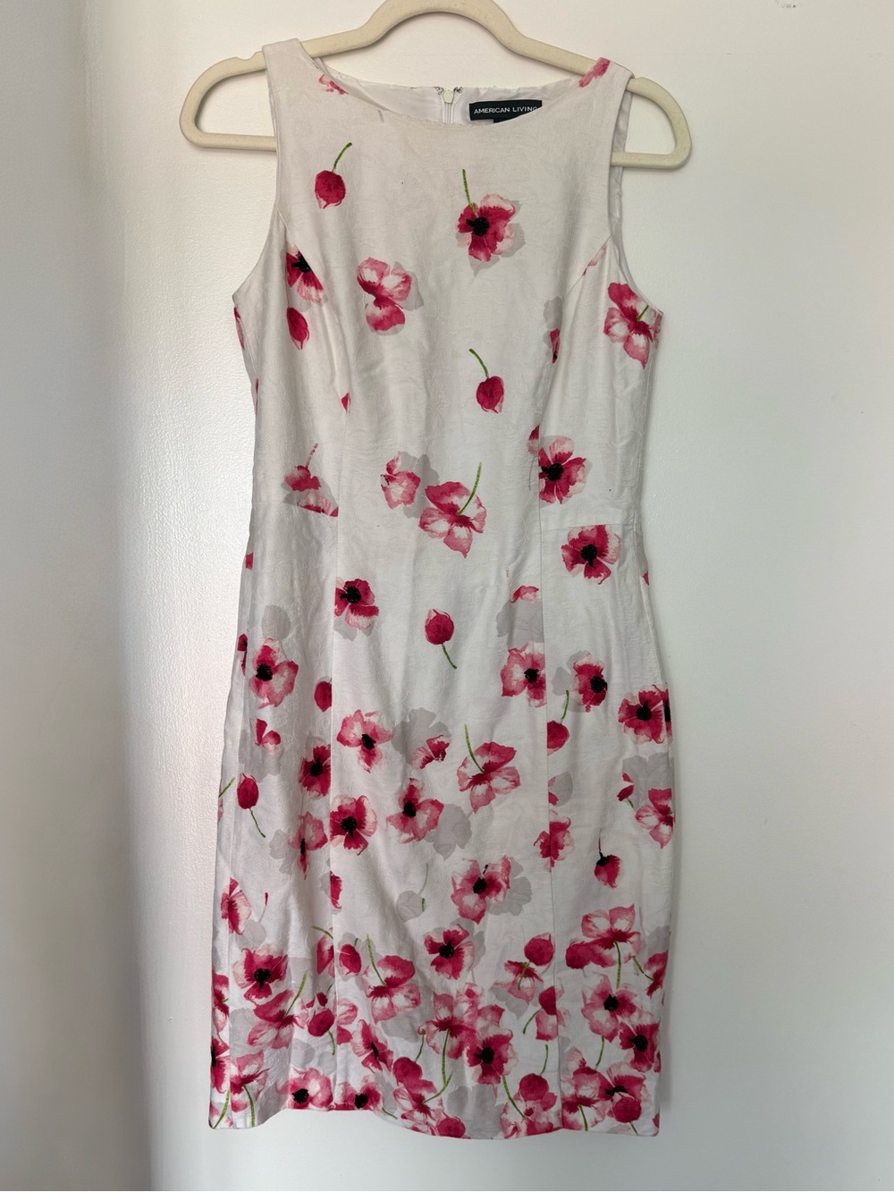American Living White Midi Dress with Pink Floral Print